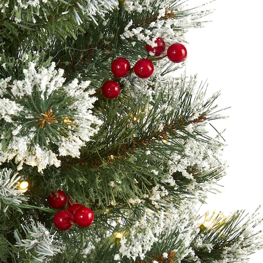 3ft. Pre-Lit Frosted Swiss Pine & Berries Artificial Christmas Tree with Clear LED Lights